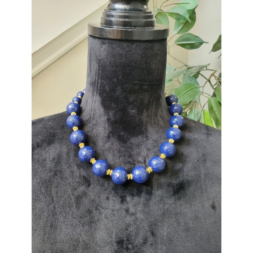 Women's Blue Pearls With Gold Accents Fashion Jewelry Necklace